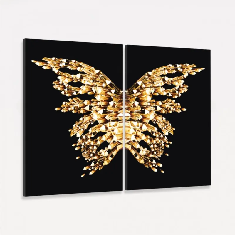 Quadro Abstrato Borboleta Asas Douradas Moderno - Golden On Black