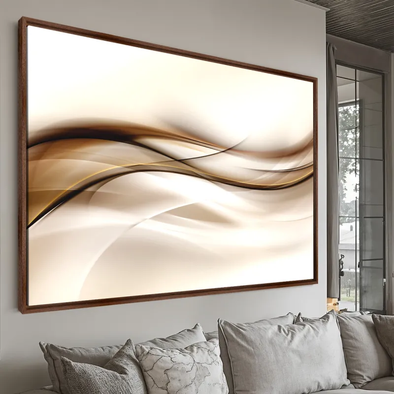 Quadro Abstrato Ondas em Tons Bege com Marrom