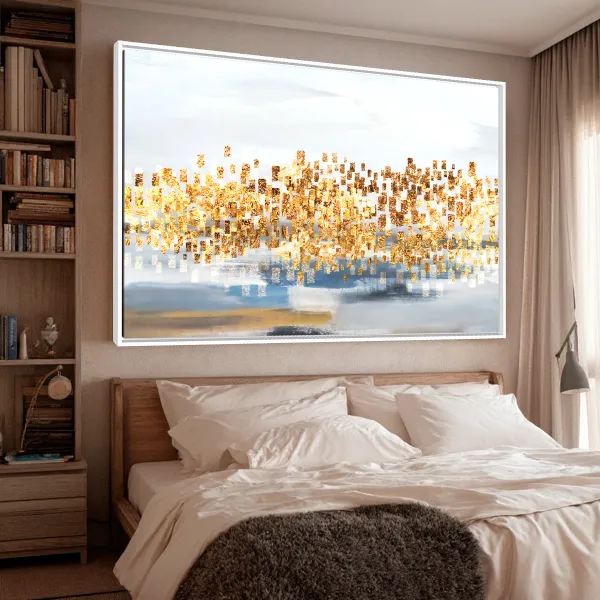 Quadro Abstrato Contemporâneo Detalhes Dourados 