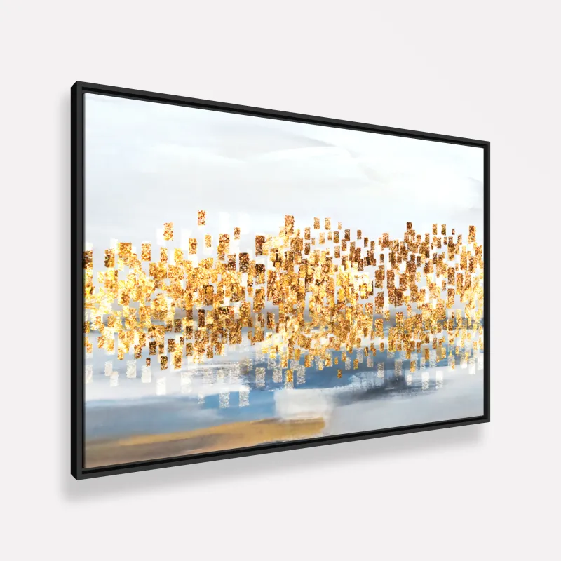 Quadro Abstrato Contemporâneo Detalhes Dourados 