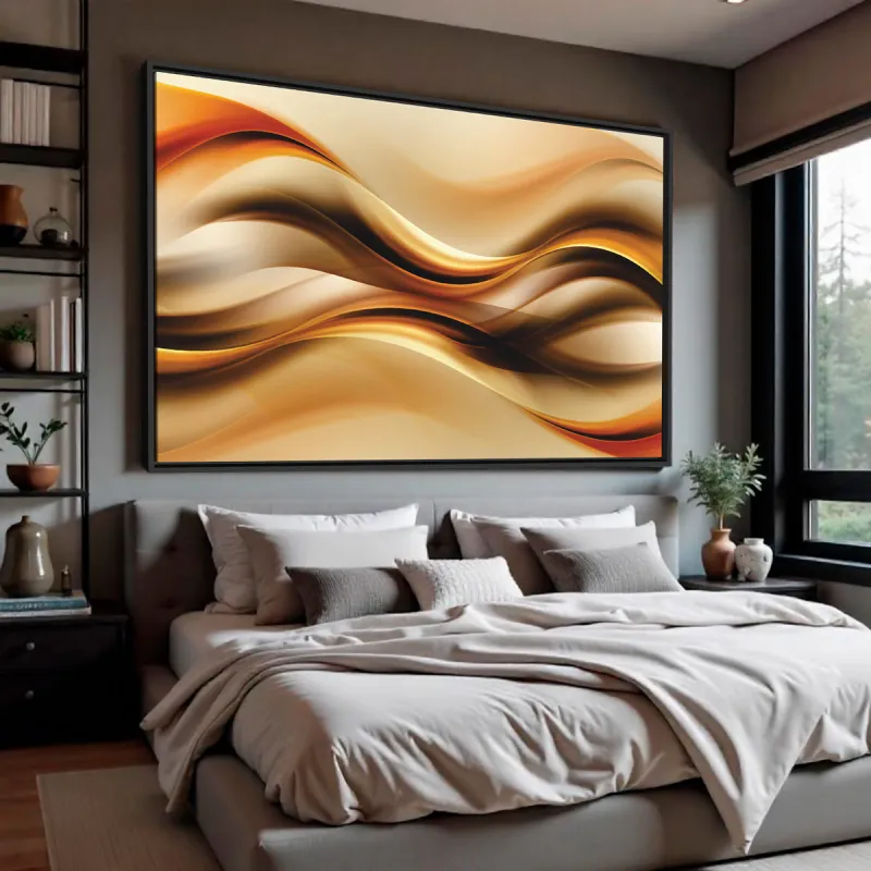 Quadro Abstrato Moderno Ondas Marrom e Dourado