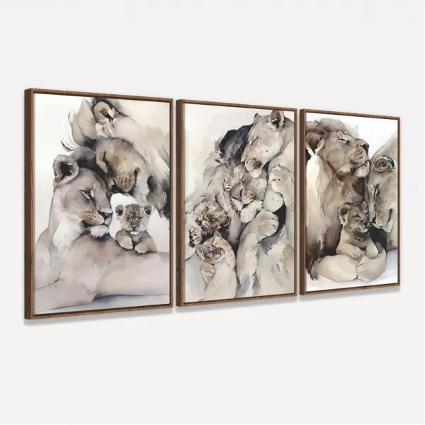 Quadro Leão Filhotes Kit Família Leonina Artístico