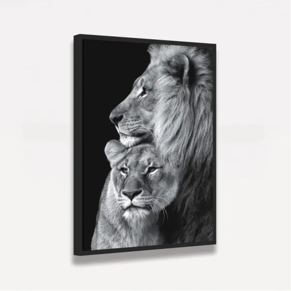Quadro Leão Casal em Arte Preto e Branco decorativo