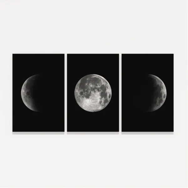 Kit Quadros Lua Fases Lunar em Arte decorativo - 3 Peças