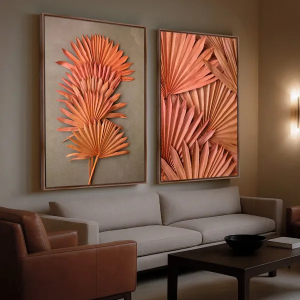 Quadro Duo Folhagem Elegante Essência Tropical em Terracota