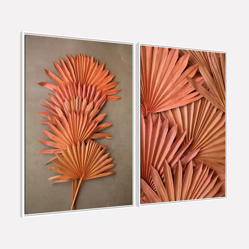 Quadro Duo Folhagem Elegante Essência Tropical em Terracota