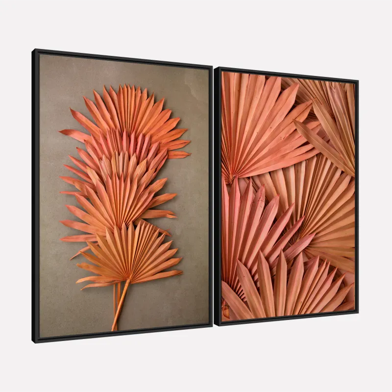 Quadro Duo Folhagem Elegante Essência Tropical em Terracota