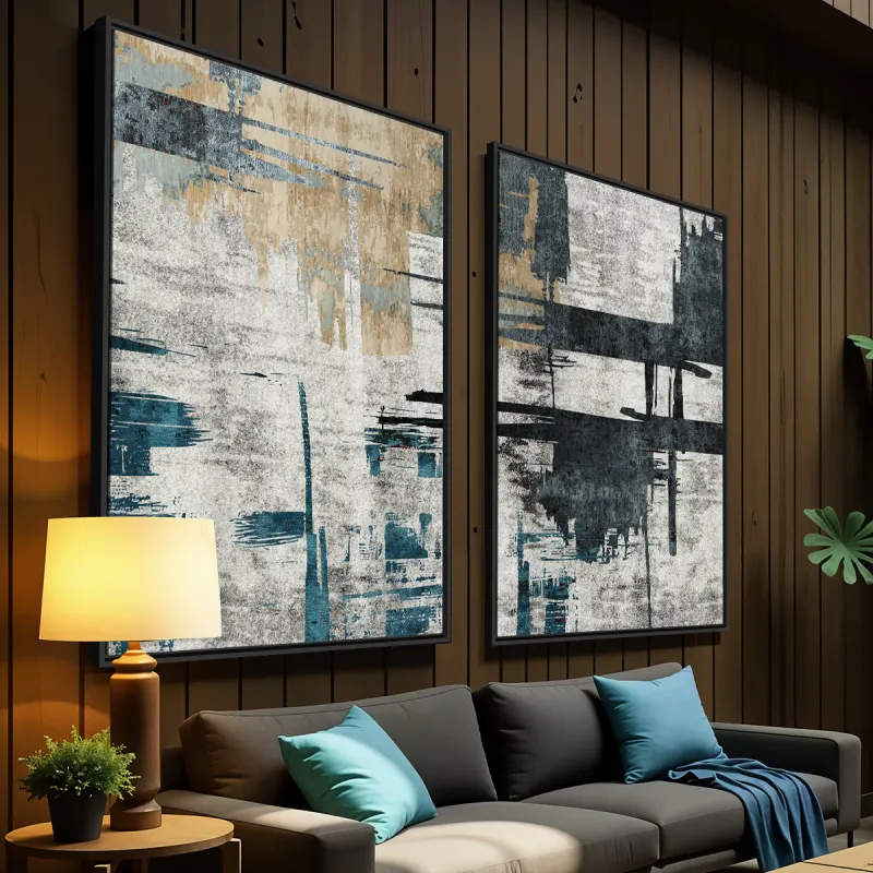  Quadro Duo Abstrato Texturas Modernas e Linhas Industriais