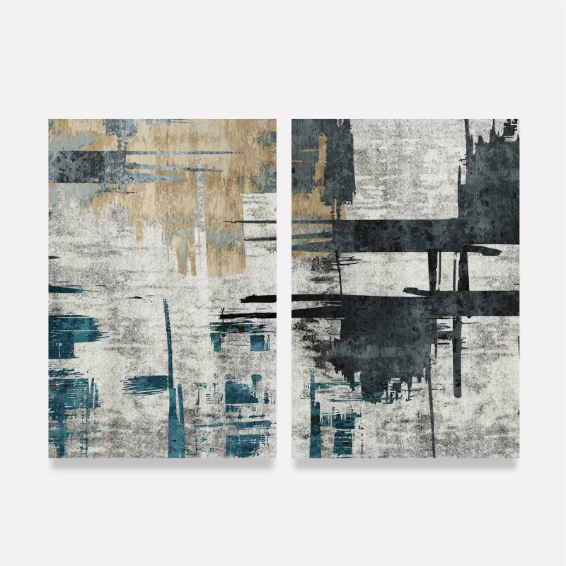  Quadro Duo Abstrato Texturas Modernas e Linhas Industriais