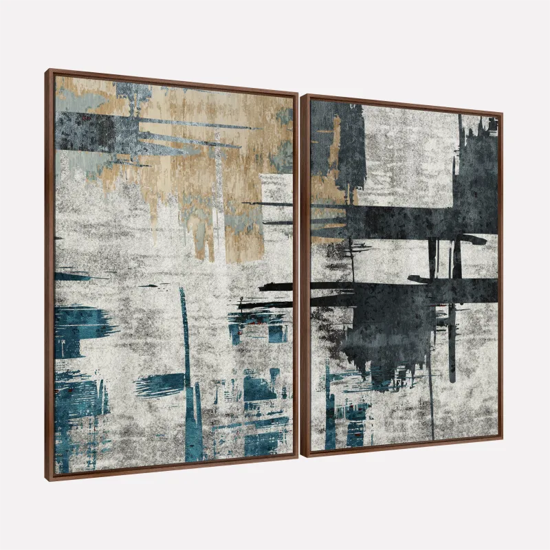  Quadro Duo Abstrato Texturas Modernas e Linhas Industriais