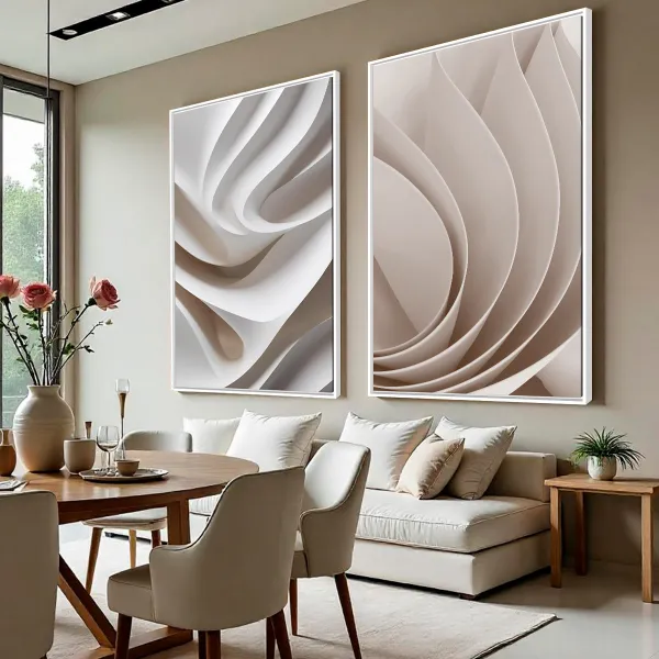 Quadro Abstrato Composição Contemporânea Atemporal em Off-White