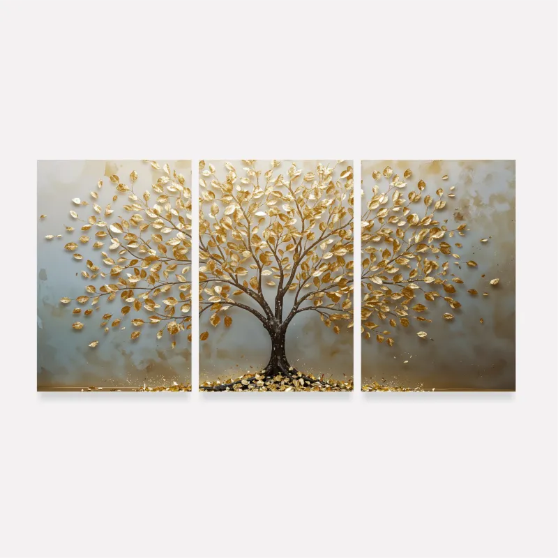 Quadro Abstrato Árvore da Vida Essência Dourada Prosperidade