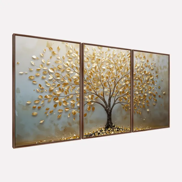 Quadro Abstrato Árvore da Vida Essência Dourada Prosperidade