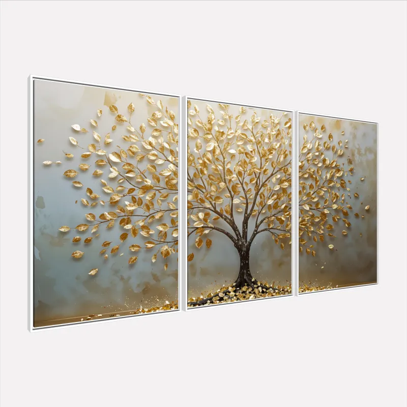 Quadro Abstrato Árvore da Vida Essência Dourada Prosperidade