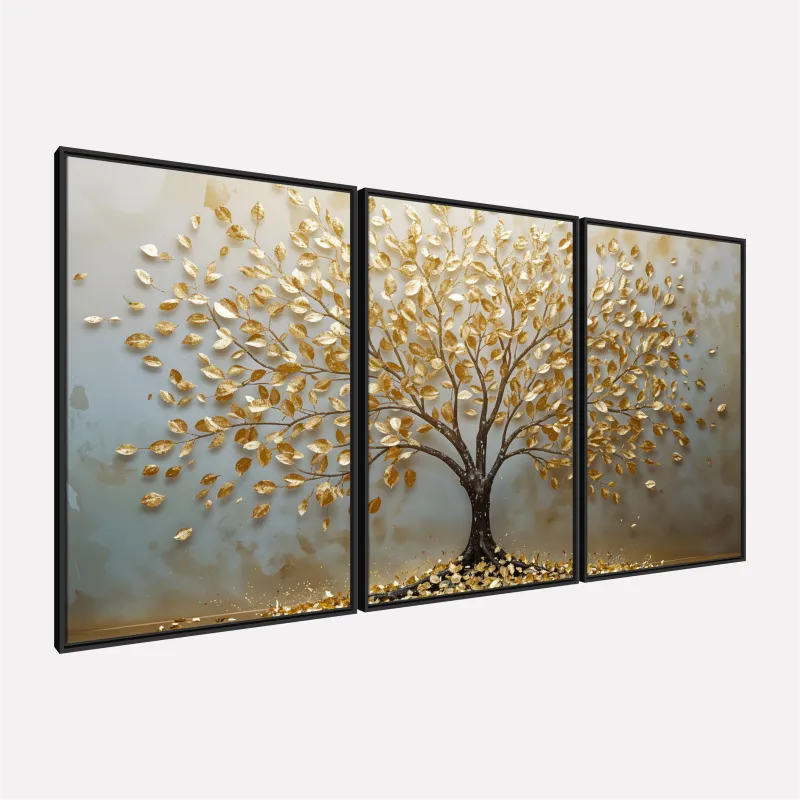 Quadro Abstrato Árvore da Vida Essência Dourada Prosperidade