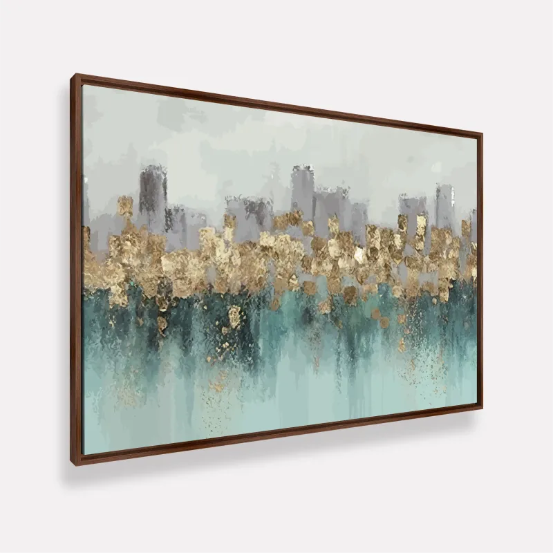Quadro Abstrato Sofisticação Metálica Detalhes em Ouro e Azul