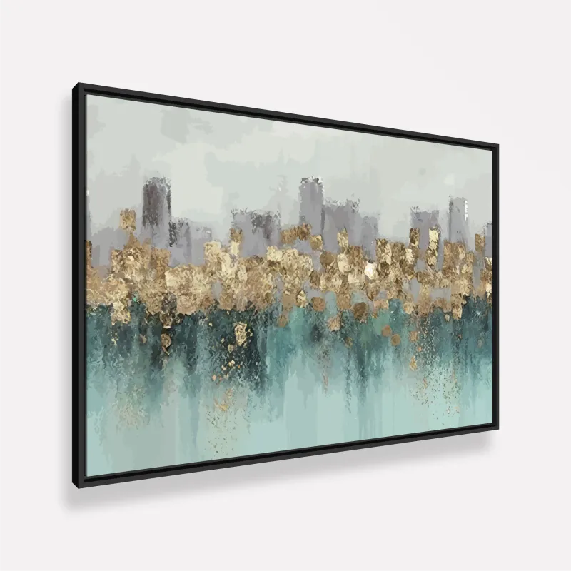 Quadro Abstrato Sofisticação Metálica Detalhes em Ouro e Azul