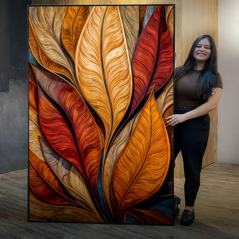 Quadro Elegância Abstrata Essência das Folhas em Chamas