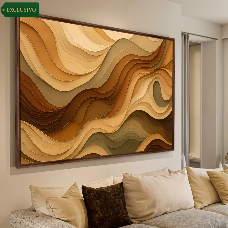 Quadro Abstrato Ondas De Terra Movimento Em Tons Naturais