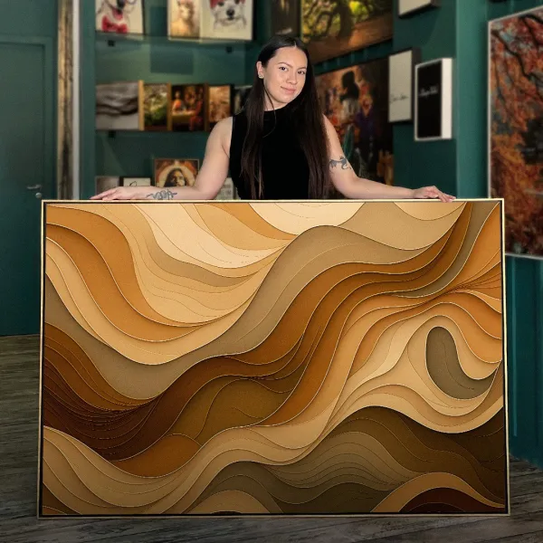 Quadro Abstrato Ondas De Terra Movimento Em Tons Naturais