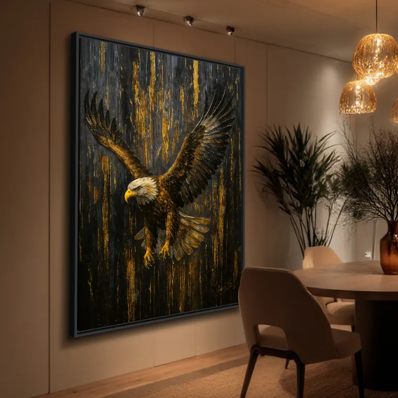 Quadro Águia em Ascensão Reinado Dourado Força e Liberdade
