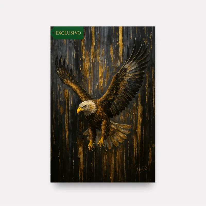 Quadro Águia em Ascensão Reinado Dourado Força e Liberdade