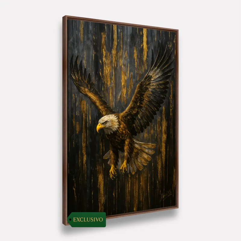 Quadro Águia em Ascensão Reinado Dourado Força e Liberdade