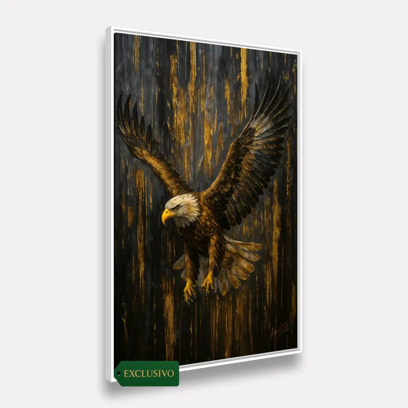 Quadro Águia em Ascensão Reinado Dourado Força e Liberdade