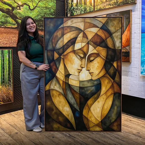 Quadro Abstrato Gênese Humana a Criação Divina Adão e Eva - Arte Exclusiva