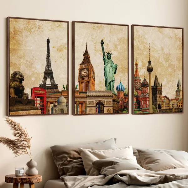 Quadro Moderno Pontos Turísticos - Tour the World