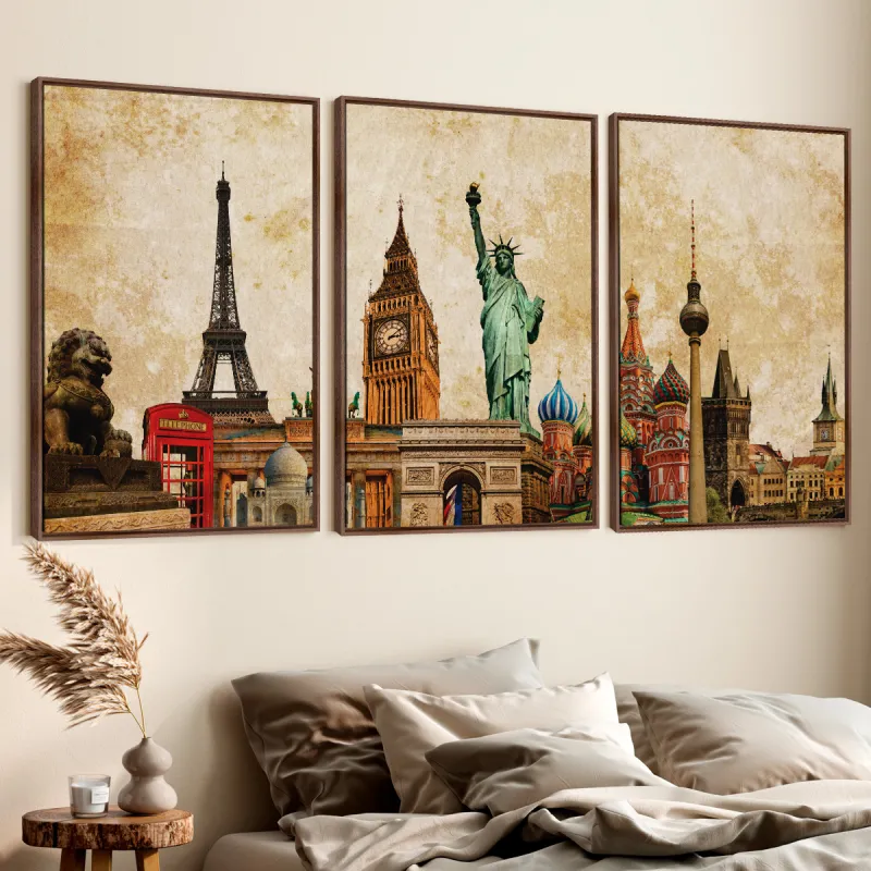 Quadro Moderno Pontos Turísticos - Tour the World