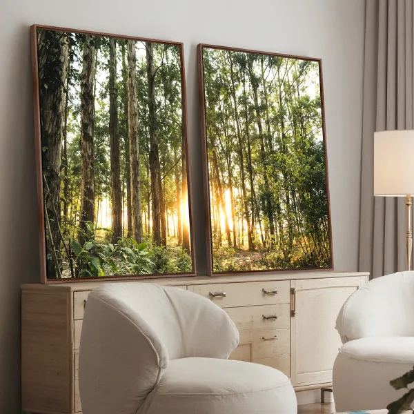 Quadro Duo Paisagem Brilho na Natureza O Sol entre as Árvores