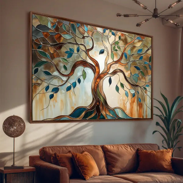 Quadro Árvore Da Vida Abstrata Tons Terrosos