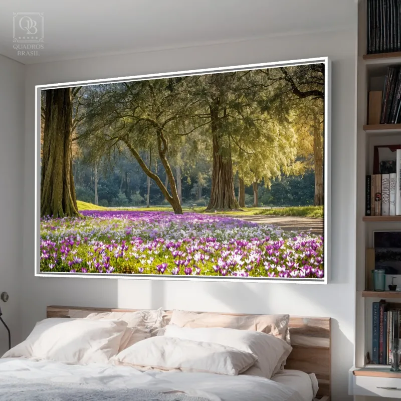 Quadro Jardim das Flores Roxas sob a Proteção das Árvores Iluminadas