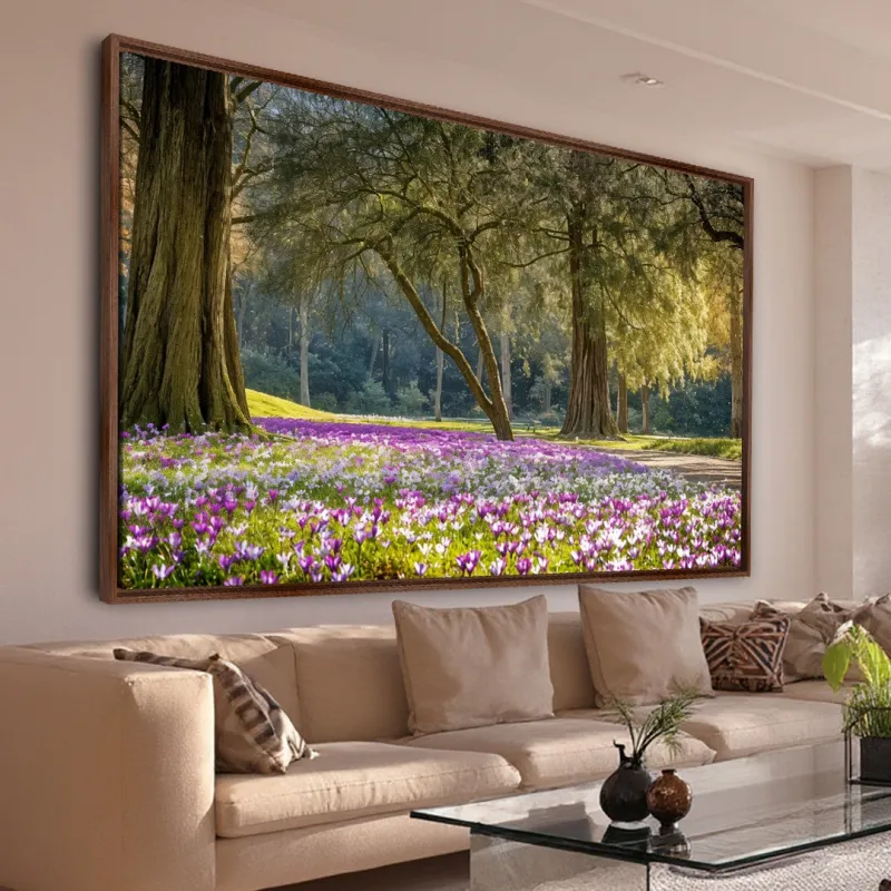 Quadro Jardim das Flores Roxas sob a Proteção das Árvores Iluminadas