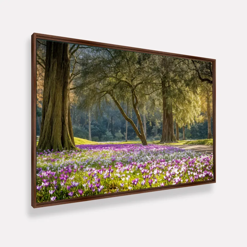 Quadro Jardim das Flores Roxas sob a Proteção das Árvores Iluminadas
