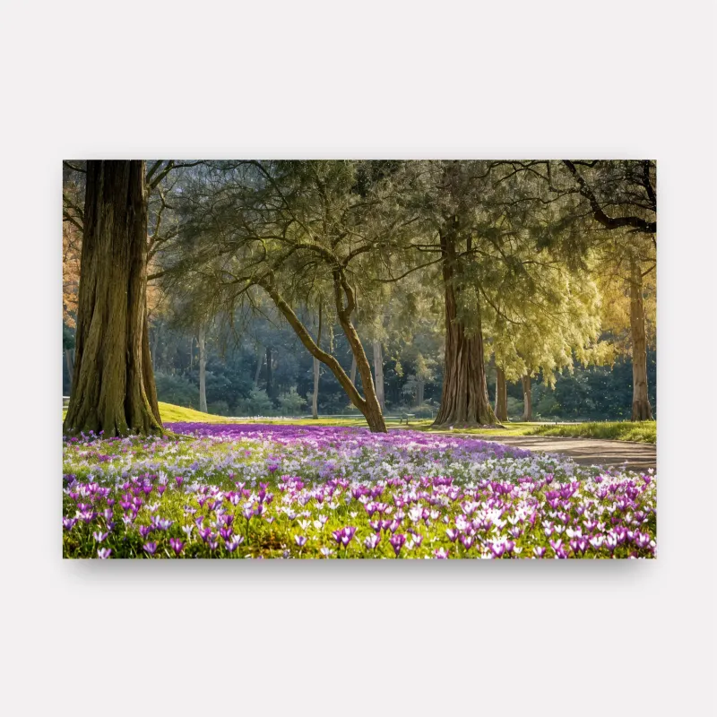 Quadro Jardim das Flores Roxas sob a Proteção das Árvores Iluminadas