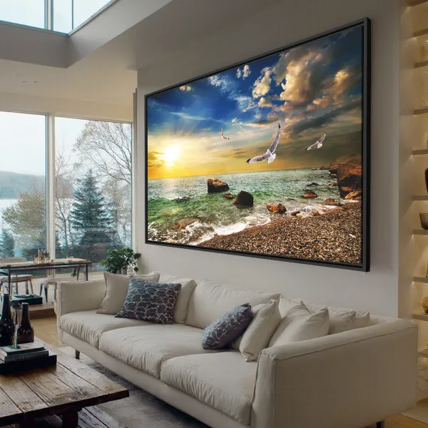 Quadro Praia Mar Pássaros ao Sol Radiante