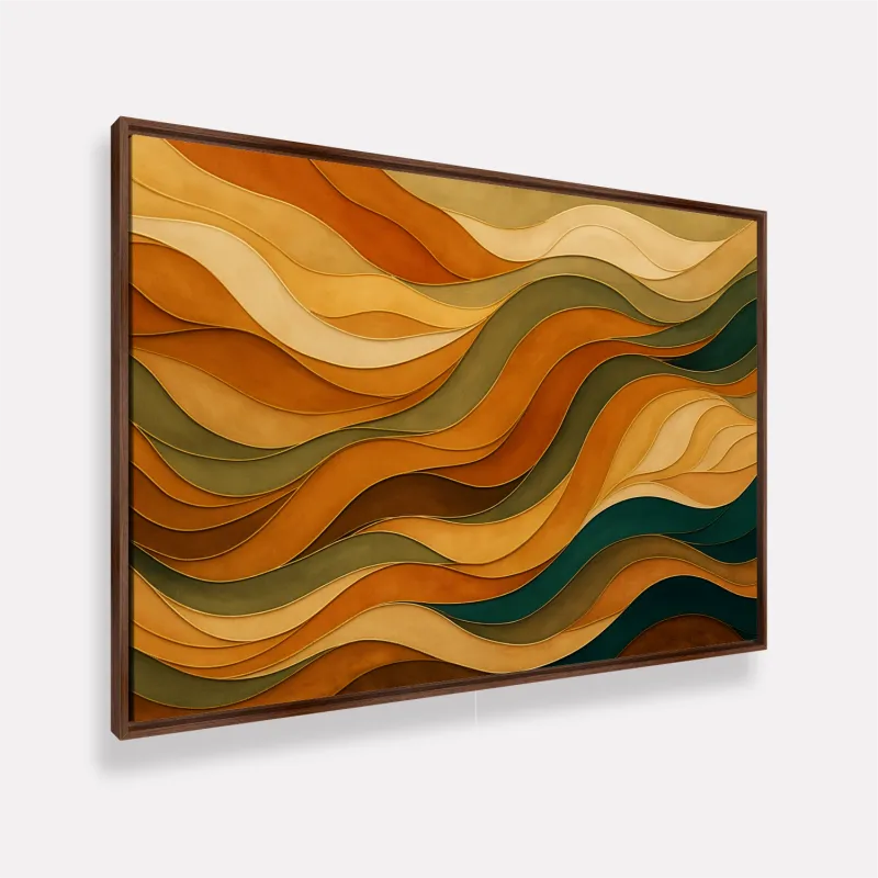 Quadro Abstrato Ondas Orgânicas Terracota Verde Dourado