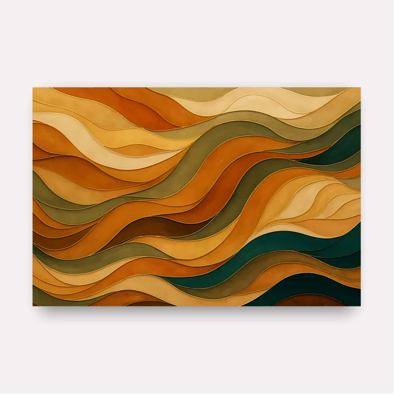 Quadro Abstrato Ondas Orgânicas Terracota Verde Dourado