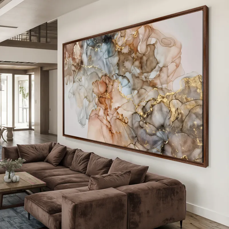 Quadro Abstrato Moderno Luxo Alcohol - Detalhes Dourados