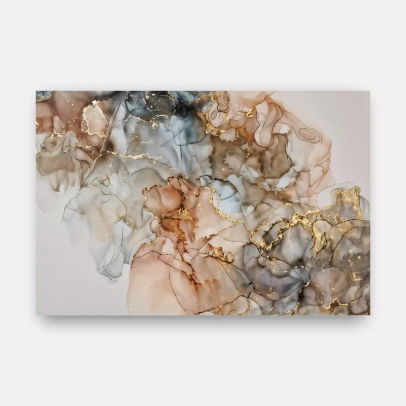 Quadro Abstrato Moderno Luxo Alcohol - Detalhes Dourados