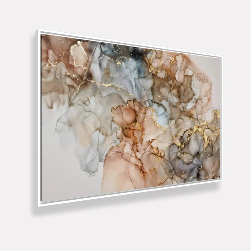 Quadro Abstrato Moderno Luxo Alcohol - Detalhes Dourados