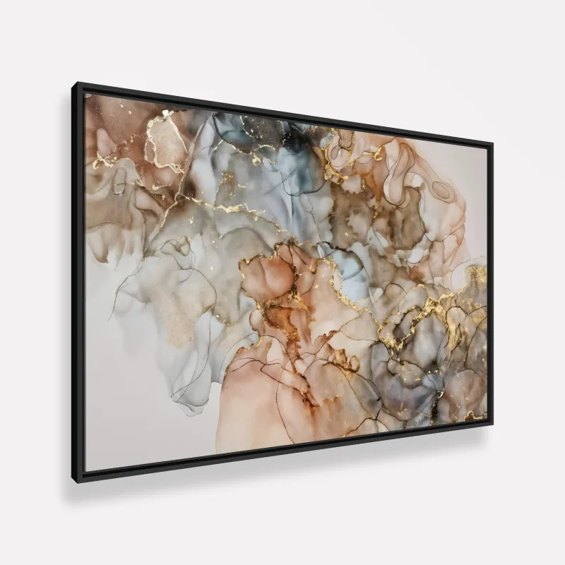 Quadro Abstrato Moderno Luxo Alcohol - Detalhes Dourados