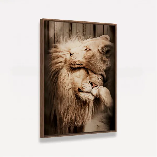 Quadro Casal de Leões Afeto - Cor Sépia