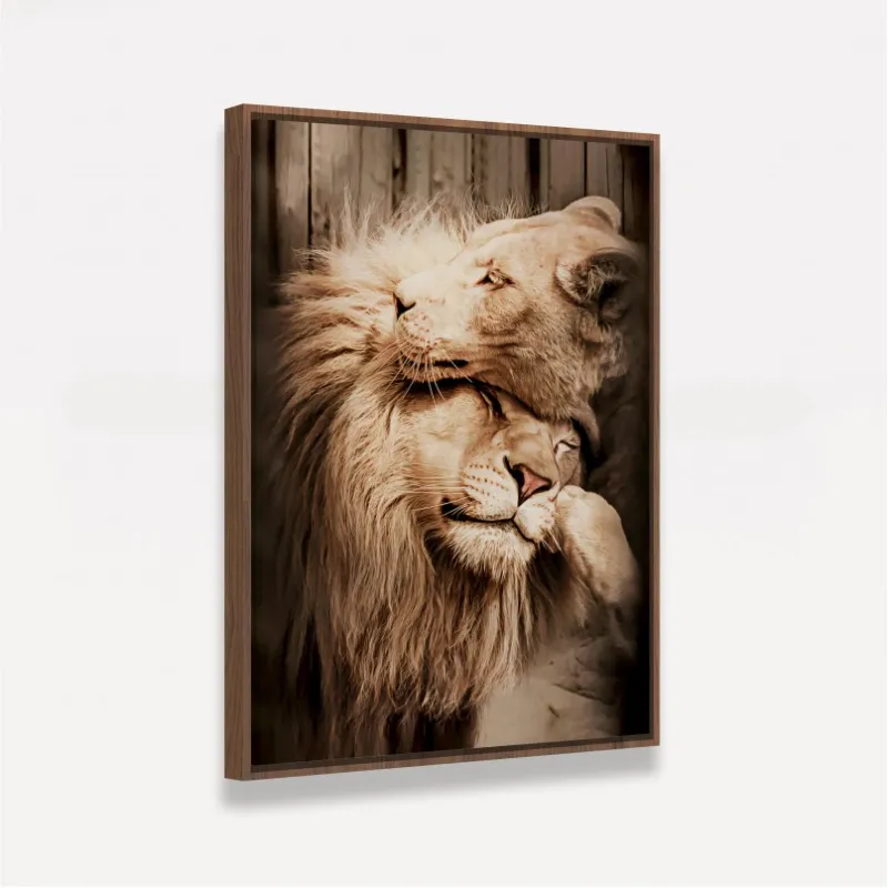 Quadro Casal de Leões Afeto - Cor Sépia