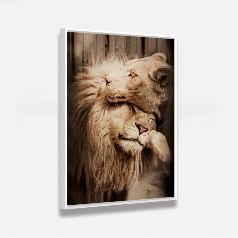 Quadro Casal de Leões Afeto - Cor Sépia