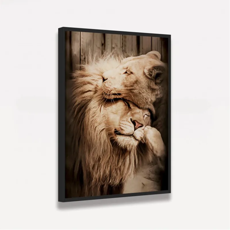 Quadro Casal de Leões Afeto - Cor Sépia