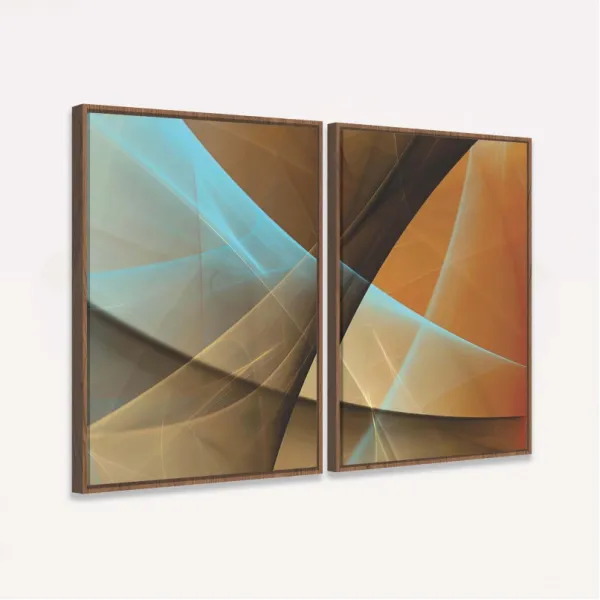 Quadro Abstrato Duo Fractal Marrom Moderno