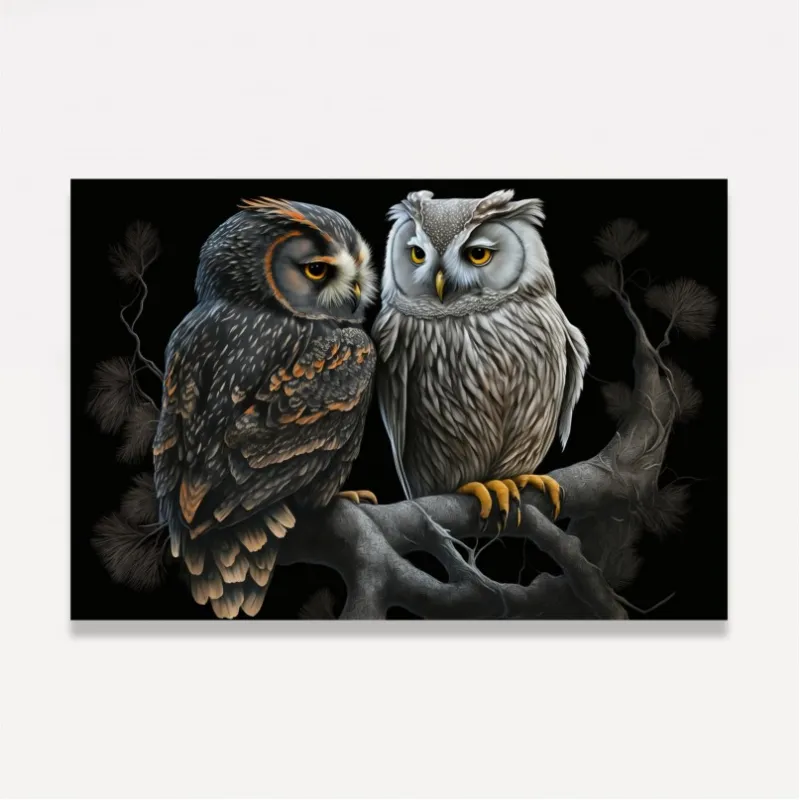 Quadro Casal de Corujas Beleza Noturna